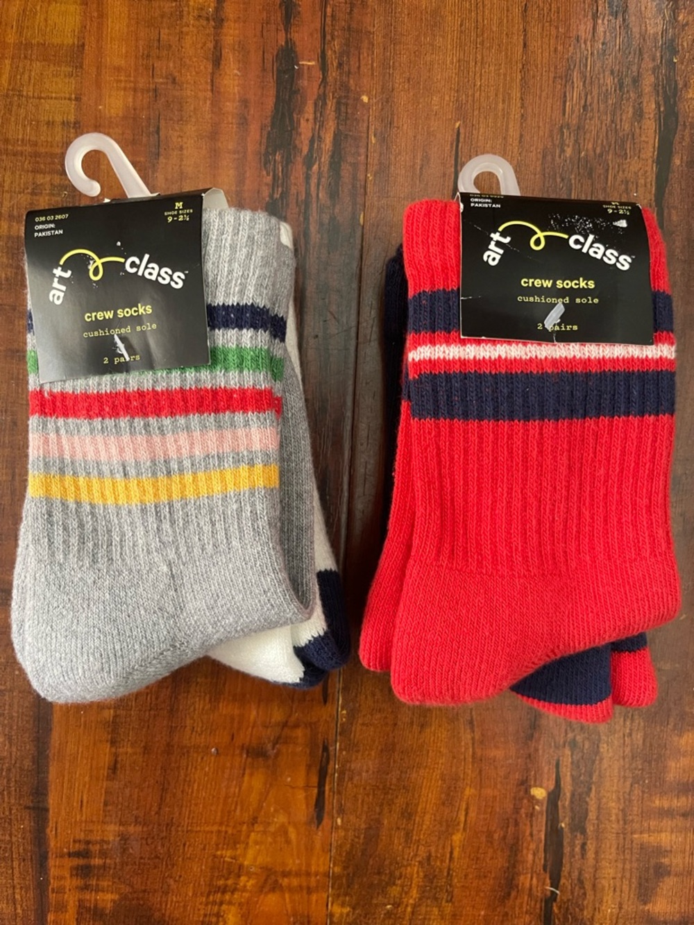 art class Red & Gray Striped Athletic Crew Socks Set
